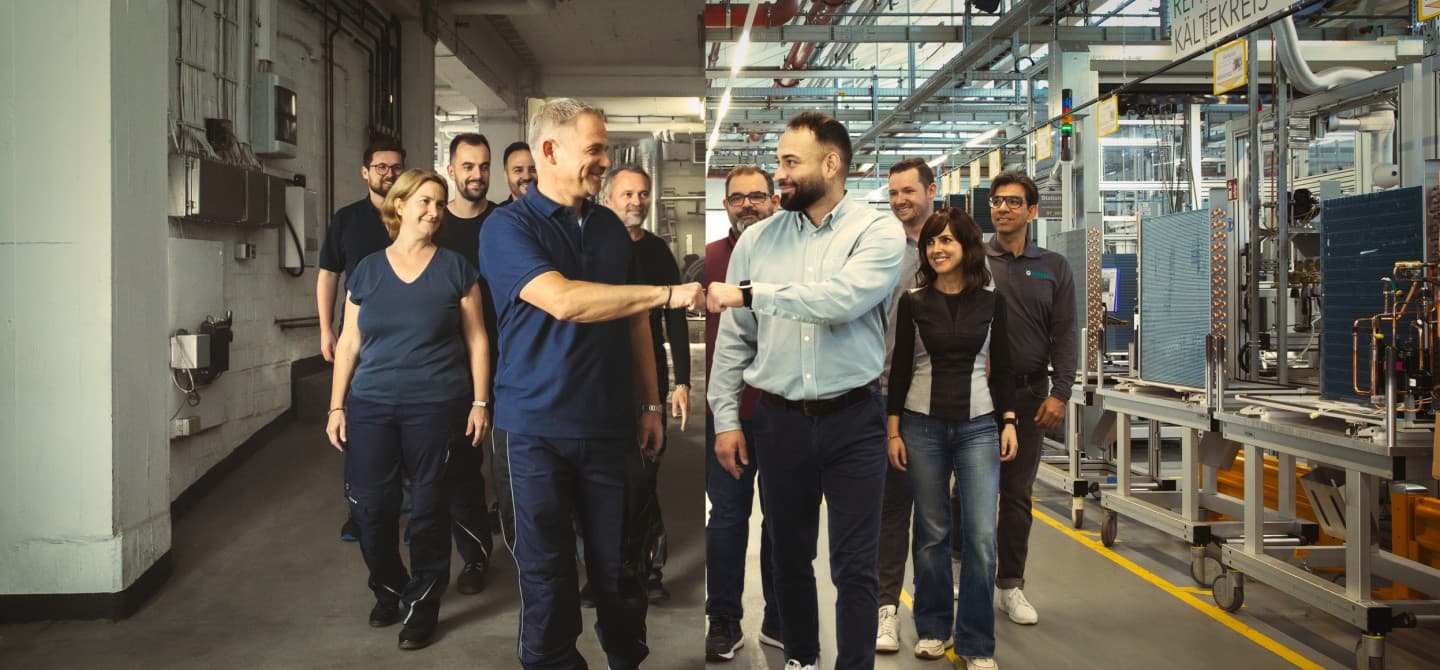 Professional and Vaillant employee give each other a fist bump